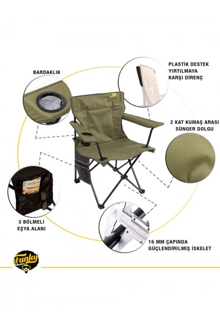 Funky Chairs V2 Haki Lüks Kamp Sandalyesi XL