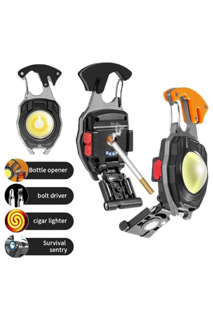 Kamptek Pro Kamp Feneri Çok Fonksiyonlu Fener Anahtarlık USB Çakmaklı Cam Kırıcı Kemer Kesici